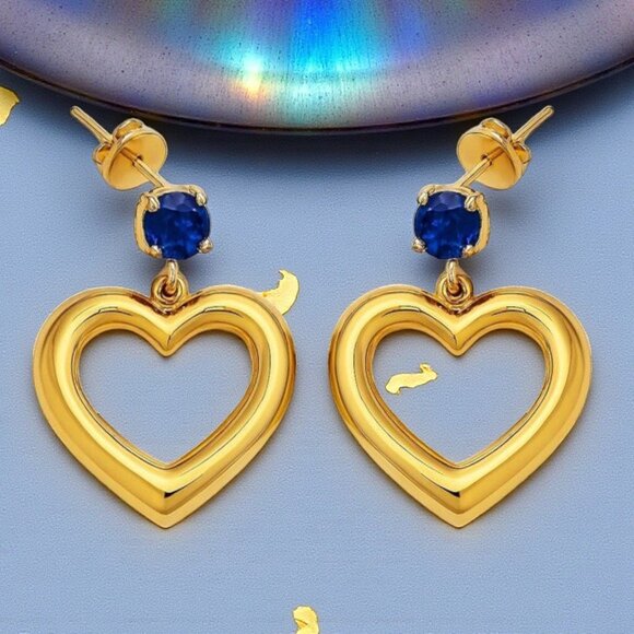 🆕Blue CZ Stud Puffy Heart Dainty 18K Gold Plated Stainless Steel Earrings 💙✨ - Picture 7 of 9